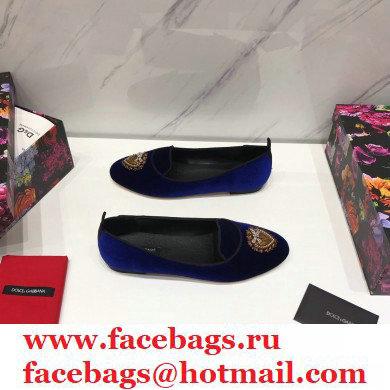 Dolce  &  Gabbana Velvet Devotion Loafers Slippers Blue 2021
